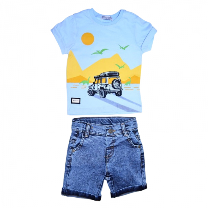 Compleu de vara, din 2 piese, pentru baieti, tricou si pantaloni scurti, Mini Junior, 1667BA, Albastru [1]