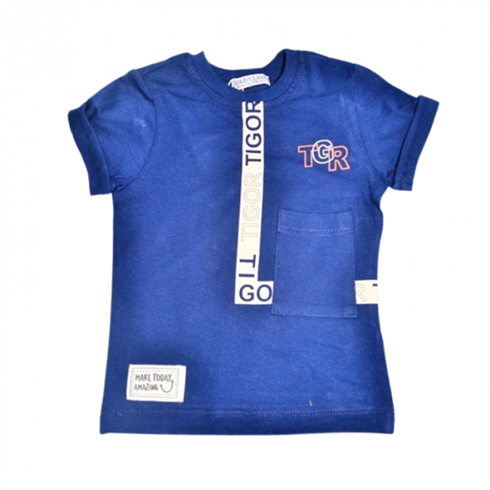Compleu de vara, din 2 piese, pentru baieti, tricou si pantaloni scurti, Mini Junior, 1668A, Albastru inchis [3]