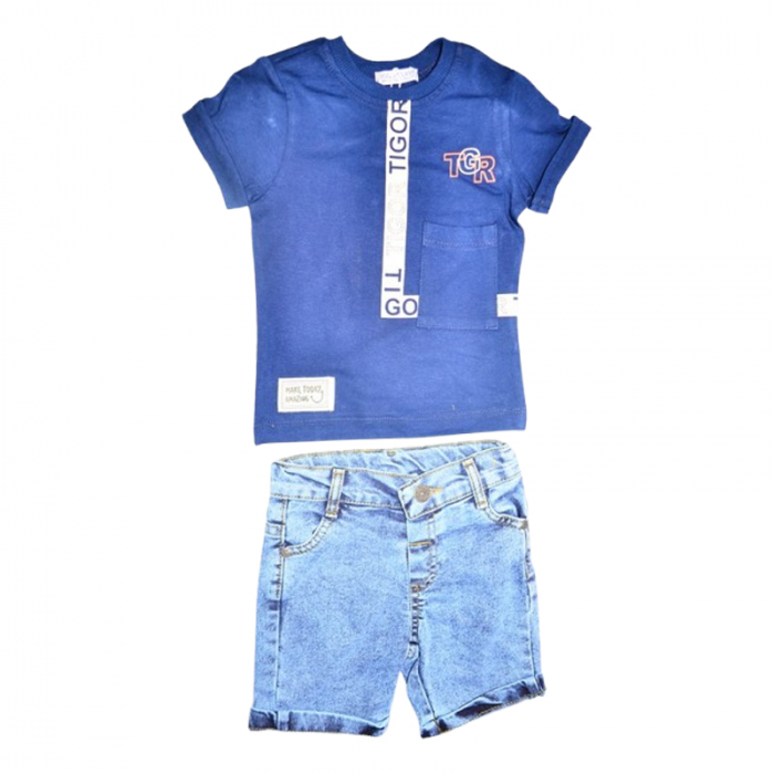 Compleu de vara, din 2 piese, pentru baieti, tricou si pantaloni scurti, Mini Junior, 1668A, Albastru inchis [1]