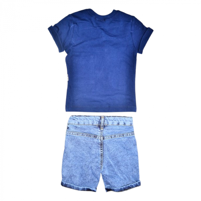 Compleu de vara, din 2 piese, pentru baieti, tricou si pantaloni scurti, Mini Junior, 1668A, Albastru inchis [2]