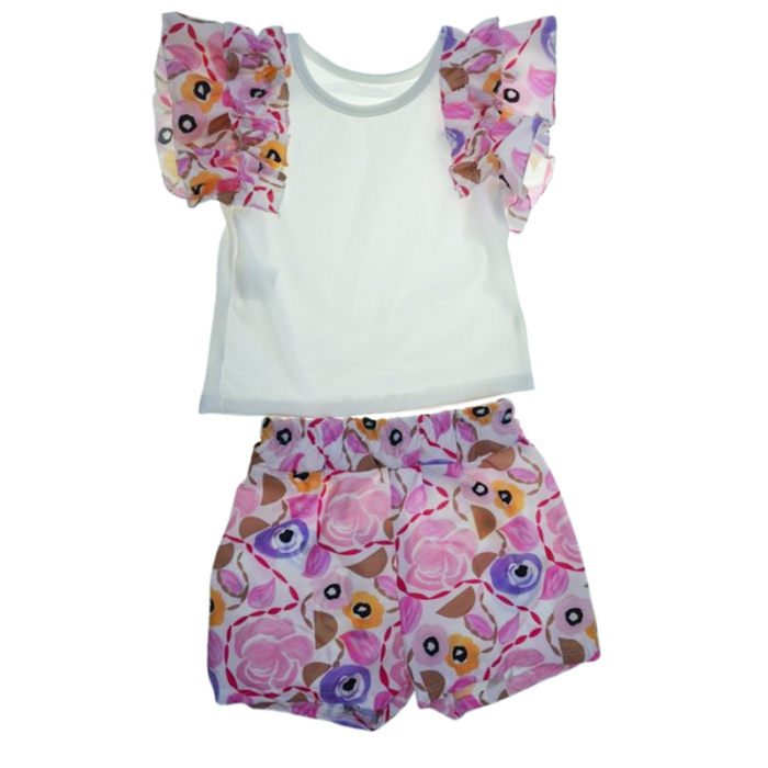 Compleu de vara, din 2 piese, pentru fete, Mini junior, Q5606, Roz [1]