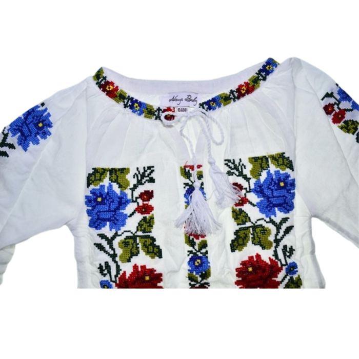 Compleu traditional, din 2 piese, ie si poale, pentru fete, Mini Junior C1411-0, Alb [6]