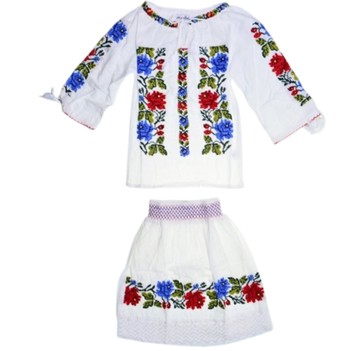 Compleu traditional, din 2 piese, ie si poale, pentru fete, Mini Junior C1411-0, Alb [1]