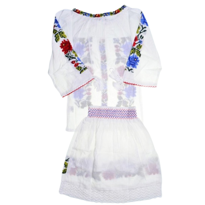 Compleu traditional, din 2 piese, ie si poale, pentru fete, Mini Junior C1411-0, Alb [2]