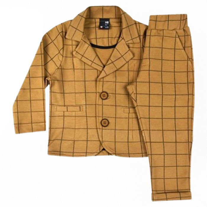 Costum casual de bumbac, în carouri, pentru baieti, GT 9840-92, Maro [1]