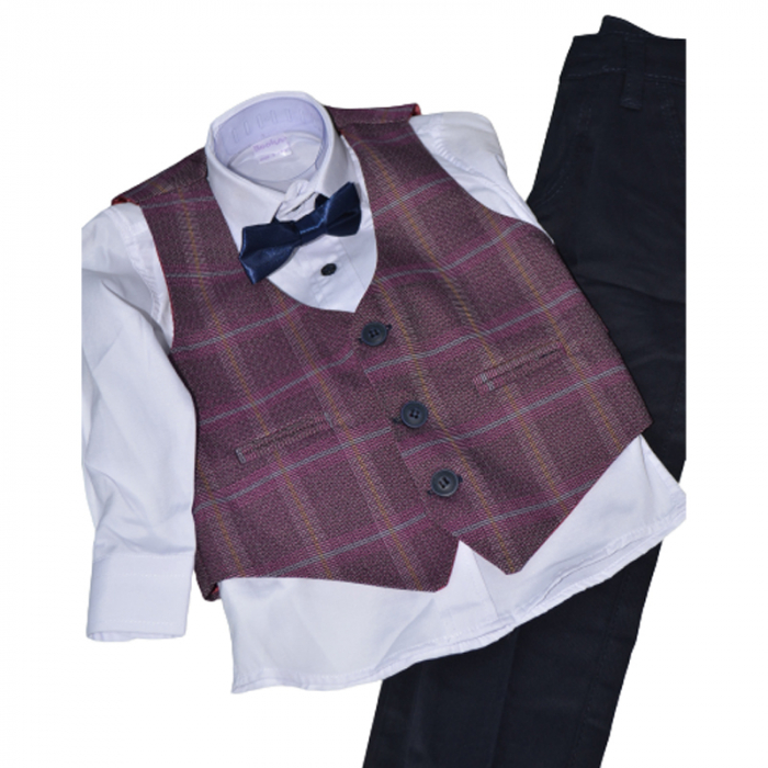 Costum elegant din 4 piese LOOKS KIDS pentru baieti KM1703V, Visiniu [3]