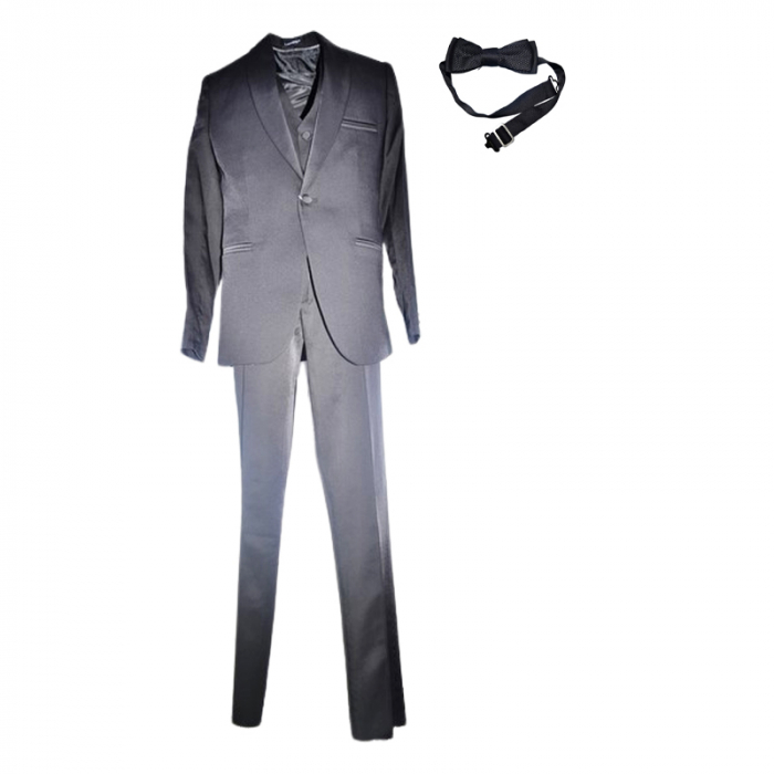 Costum elegant din 4 piese, Slim Fit, model tesut, pentru baieti, LA Kids 1628-01, Negru [1]