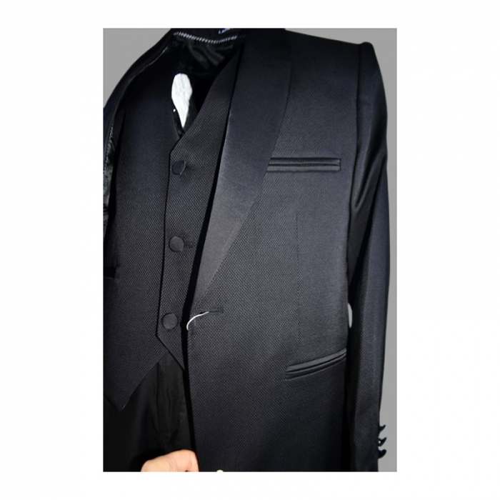 Costum elegant din 4 piese, Slim Fit, model tesut, pentru baieti, LA Kids 1628-01, Negru [3]