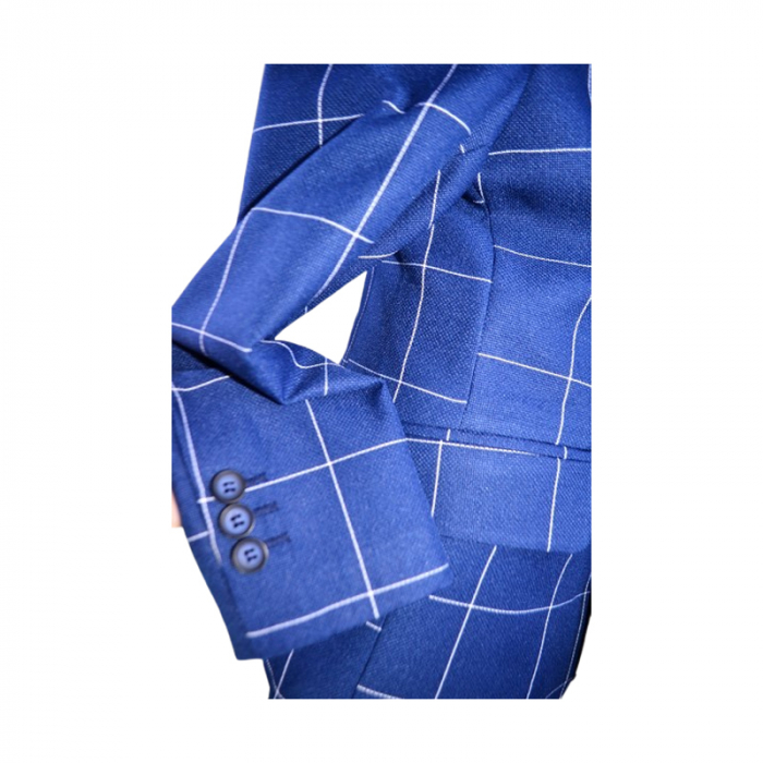 Costum elegant din 4 piese, Slim Fit, in carouri, pentru baieti, LA Kids 1807-22, Albastru inchis [5]