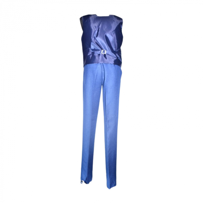 Costum elegant din 4 piese, Slim Fit, in carouri, pentru baieti, LA Kids 1807-22, Albastru inchis [4]