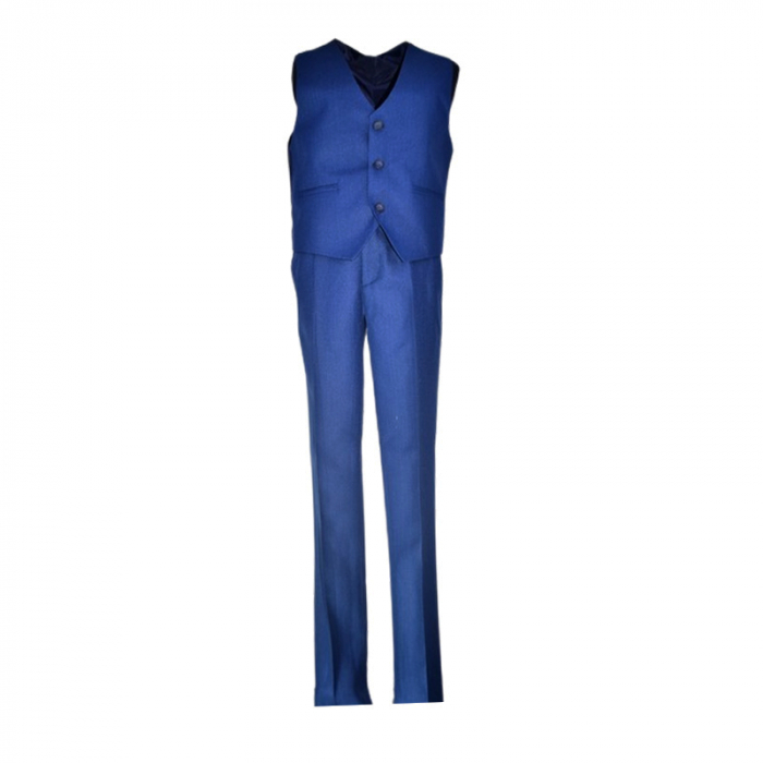Costum elegant din 4 piese, Slim Fit, in carouri, pentru baieti, LA Kids 1807-22, Albastru inchis [7]