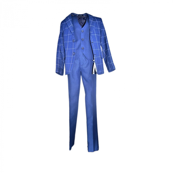Costum elegant din 4 piese, Slim Fit, in carouri, pentru baieti, LA Kids 1807-22, Albastru inchis [8]