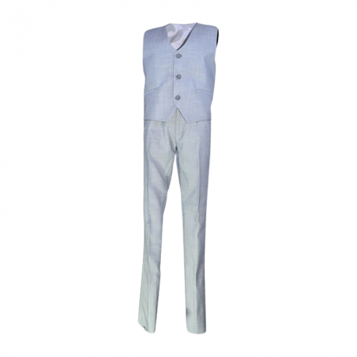 Costum elegant din 4 piese, Slim Fit, in carouri, pentru baieti, LA Kids 1807-28, Gri [2]