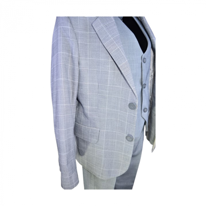 Costum elegant din 4 piese, Slim Fit, in carouri, pentru baieti, LA Kids 1807-28, Gri [3]
