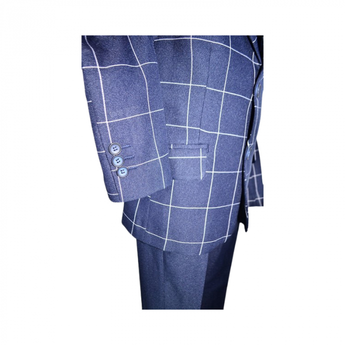 Costum elegant din 4 piese, Slim Fit, model in carouri, pentru baieti, LA Kids 1807-21, Bleumarin [4]