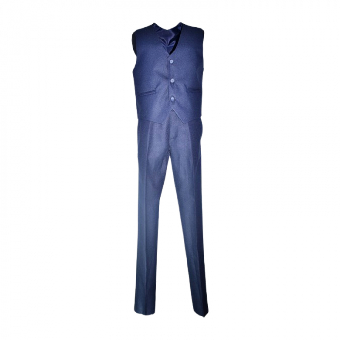 Costum elegant din 4 piese, Slim Fit, model in carouri, pentru baieti, LA Kids 1807-21, Bleumarin [2]