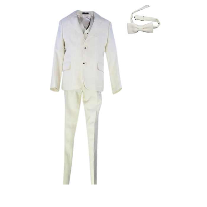 Costum elegant din 4 piese, Slim Fit, model in carouri, pentru baieti, LA Kids 1807-32, Crem [1]