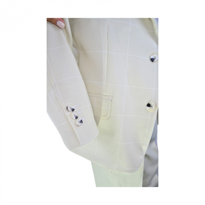 Costum elegant din 4 piese, Slim Fit, model in carouri, pentru baieti, LA Kids 1807-32, Crem [6]