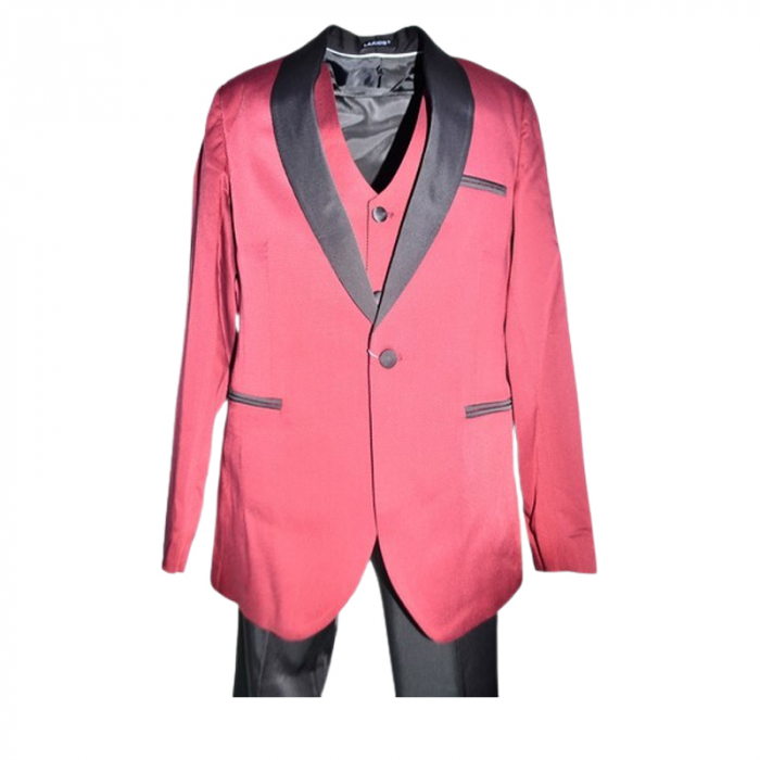 Costum elegant din 4 piese, Slim Fit, model tesut, pentru baieti, LA Kids 1629-05, Visiniu [4]
