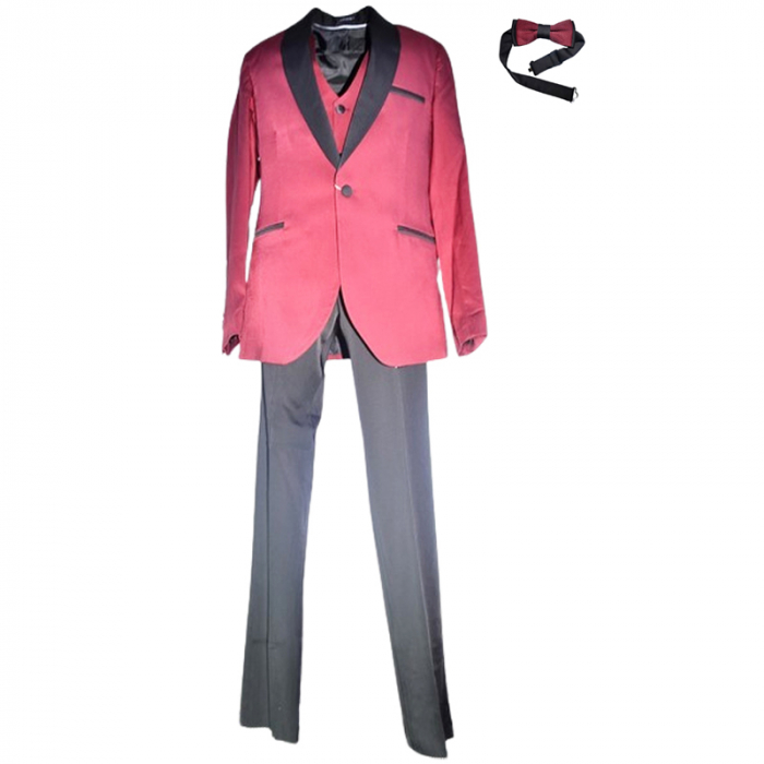 Costum elegant din 4 piese, Slim Fit, model tesut, pentru baieti, LA Kids 1629-05, Visiniu [1]
