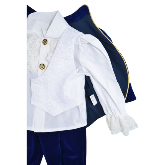 Costum elegant din catifea 5 piese pentru baieti Duomar 240124, Bleumarin [5]