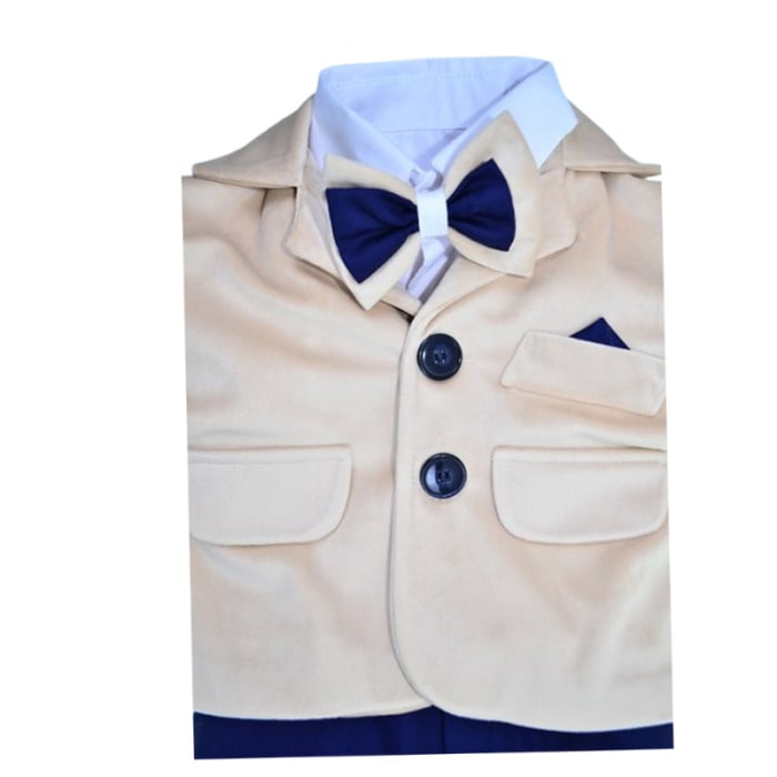 Costum elegant din catifea, pentru botez, 5 piese, pentru baieti, Mini Junior C1511C-0, Crem [3]