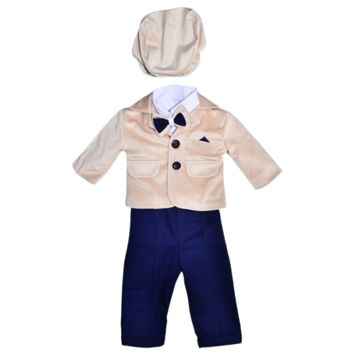 Costum elegant din catifea, pentru botez, 5 piese, pentru baieti, Mini Junior C1511C-0, Crem [2]