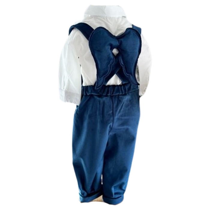 Costum elegant din catifea, pentru botez, 5 piese, pentru baieti, Mini Junior CA52427A-0, Albastru [4]