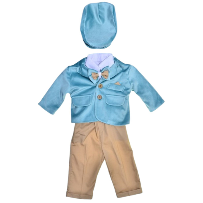 Costum elegant din catifea, pentru botez, 5 piese, pentru baieti, Mini Junior C1511T-0, Turcoaz [1]