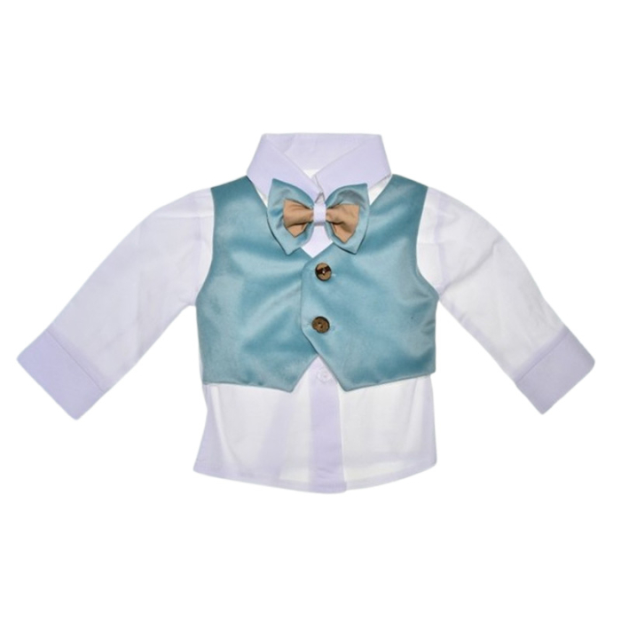 Costum elegant din catifea, pentru botez, 5 piese, pentru baieti, Mini Junior C1511T-0, Turcoaz [4]