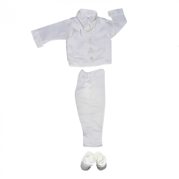 Costum pentru botez din 5 piese pentru baieti Mini Junior CBTZ-3640, Alb [1]