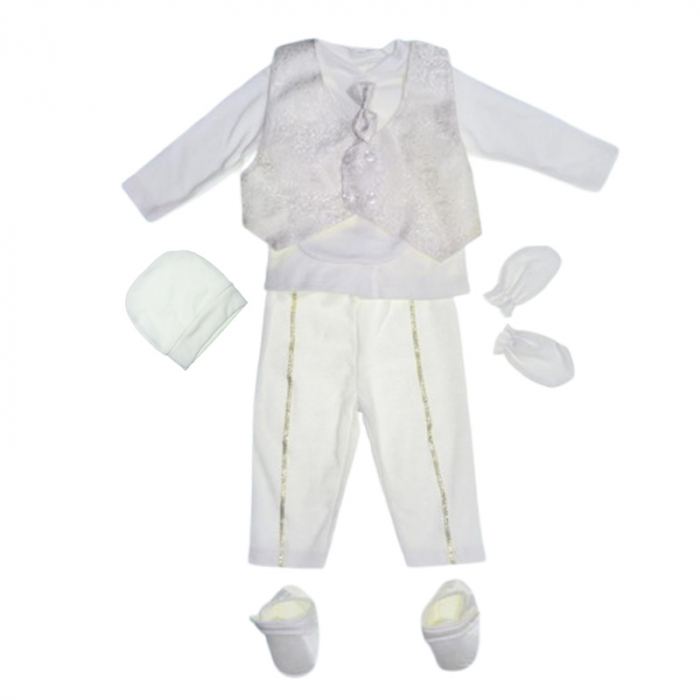 Costum pentru botez format din 6 piese pentru baieti, Mini Junior 1100-56-62, Crem [1]