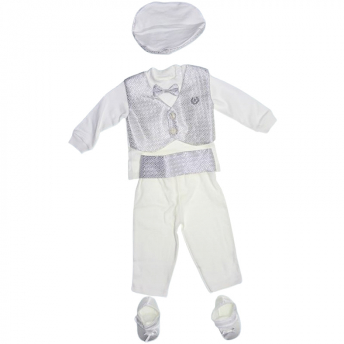 Costum pentru botez format din 4 piese pentru baieti, Mini Junior 1460G-56-62, Gri [1]