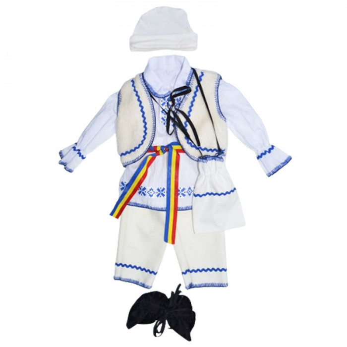 Costum traditional romanesc 7 piese pentru baieti Mini Junior 300124, Alb [1]