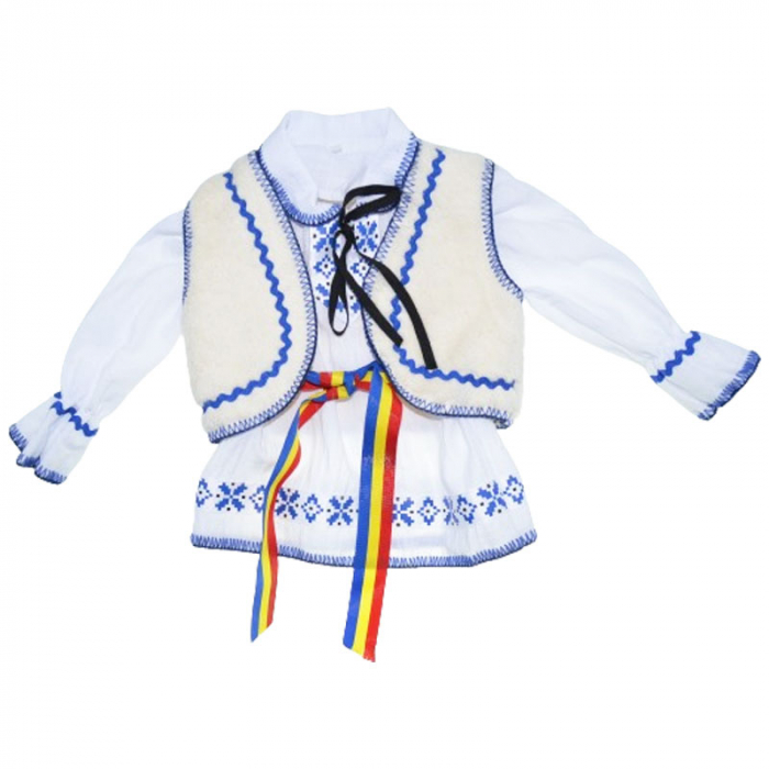 Costum traditional romanesc 7 piese pentru baieti Mini Junior 300124, Alb [2]
