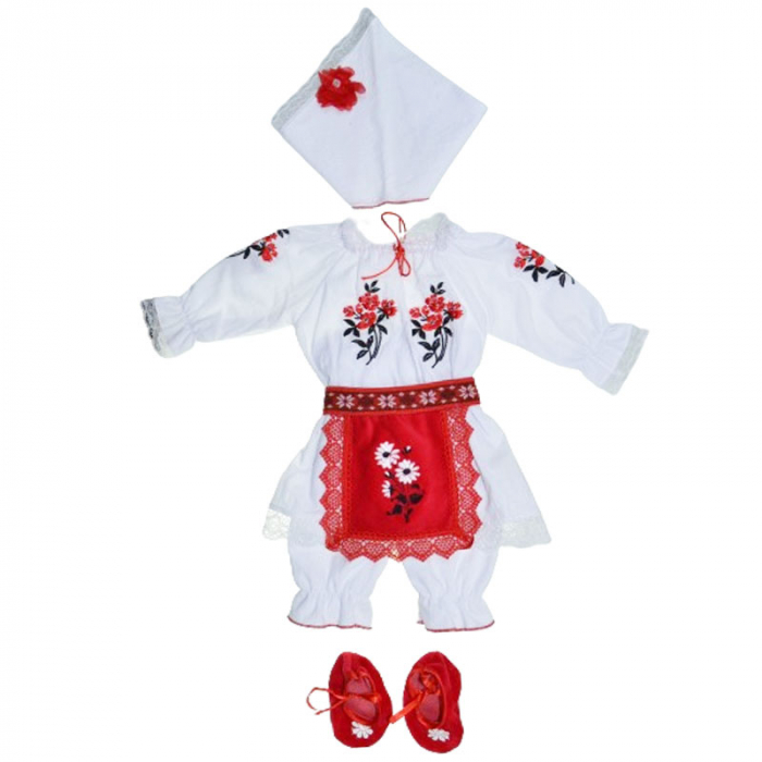 Costum traditional romanesc 6 piese pentru fete Mini Junior 300124-1, Alb [3]