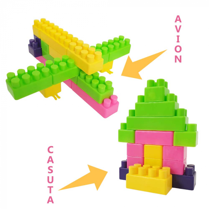 Cuburi de constructie din plastic, multicolore, in rucsac, 200 piese HT 1043 [5]
