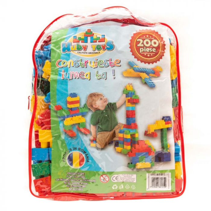Cuburi de constructie din plastic, multicolore, in rucsac, 200 piese HT 1043 [4]