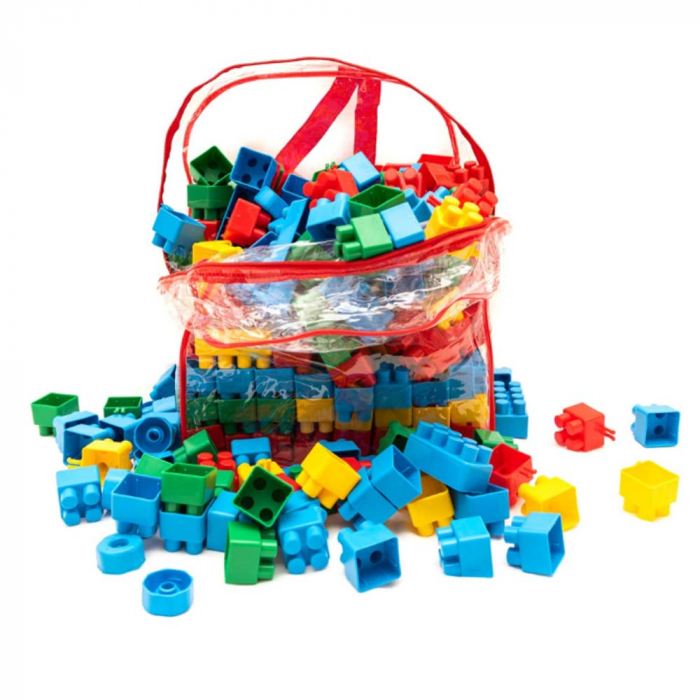 Cuburi de constructie din plastic, multicolore, in rucsac, 200 piese HT 1043 [3]