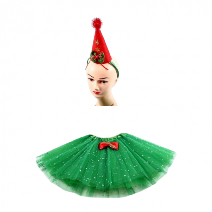 Fusta tutu si cordeluta cu design Craciun pentru fete Mini Junior 641820, Verde [2]