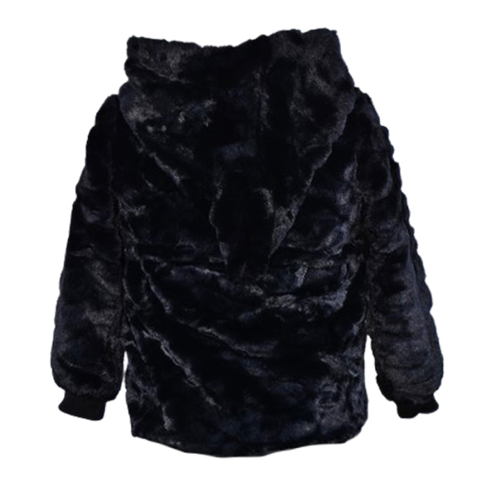 Geaca din blana artificiala, cu gluga, pentru fete Happy House HH650N-8, Negru [2]