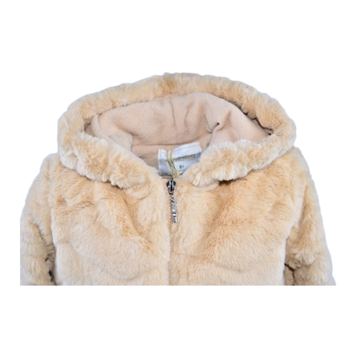 Geaca din blana artificiala, cu gluga, pentru fete Happy House HH650-8, Crem [2]