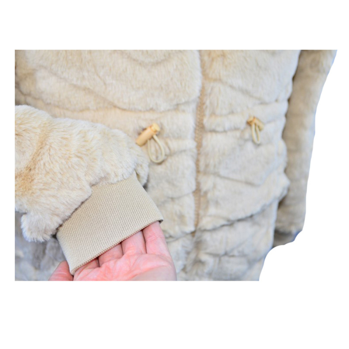 Geaca din blana artificiala, cu gluga, pentru fete Happy House HH650-8, Crem [4]