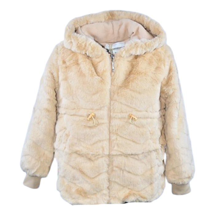Geaca din blana artificiala, cu gluga, pentru fete Happy House HH650-8, Crem [1]