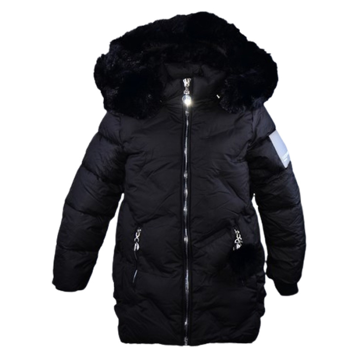 Geaca imblanita, cu gluga, pentru fete, Happy House KK2313-6, Negru [1]