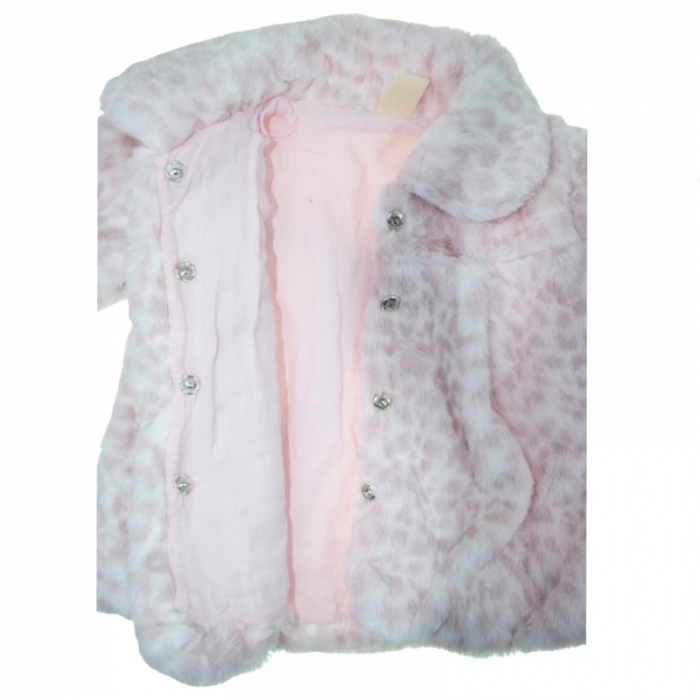 Palton din blana artificiala cu imprimeu animal print pentru fete Mini Junior 2351, Roz [2]