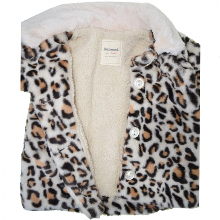 Palton din blana artificiala cu imprimeu animal print pentru fete Bebesi HBBSI, Maro [4]