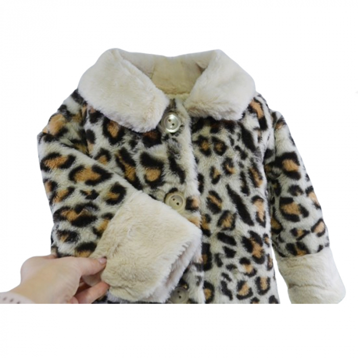 Palton din blana artificiala cu imprimeu animal print pentru fete Bebesi HBBSI, Maro [2]