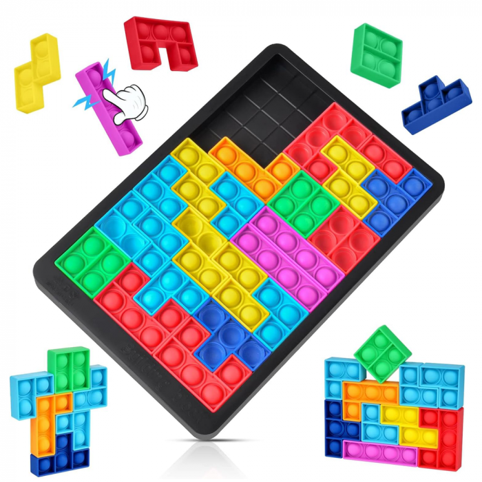 Joc clasic de tetris+Puzzle+Joc Pop It cu 24 de piese multicolore din silicon, 3+ani, WP1510 [5]