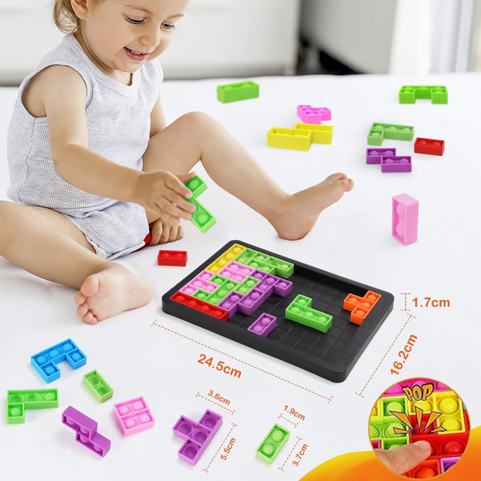 Joc clasic de tetris+Puzzle+Joc Pop It cu 24 de piese multicolore din silicon, 3+ani, WP1510 [3]